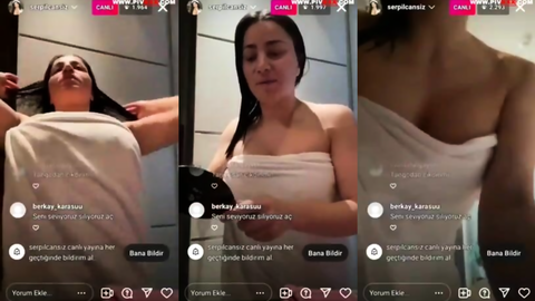 Serpil Cansız canlı yayında havlusunu indirip seksi pozlar veriyor