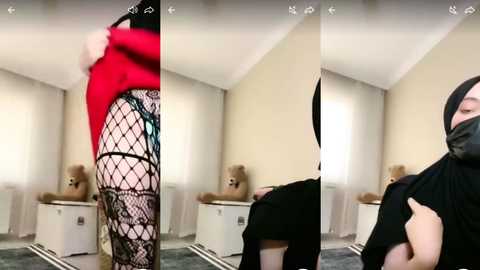 türbanlı boncuk tango’da üstünü indirip file çoraplı bacaklarını gösteriyor