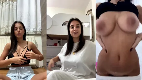 Esmer genç kızın yayında memelerini açtığı anlar